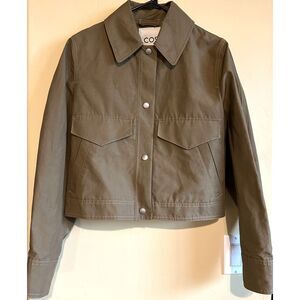 NEW! COS Linen Organic Cotton Olive Utility Boxy Jacket Size EUR 36 NWT